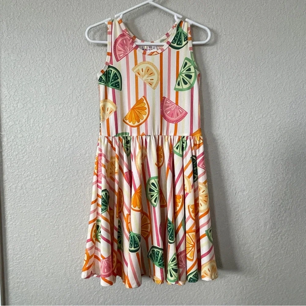 DotDotSmile Summer fun fruit striped lemon lime orange twirl tank dress size 5/6
